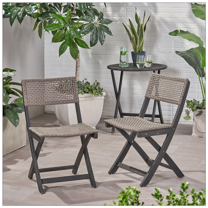 Hillside Bistro Chair, Set Of 2, Foldable Wicker Design For Outdoor Comfort And Style, Gray