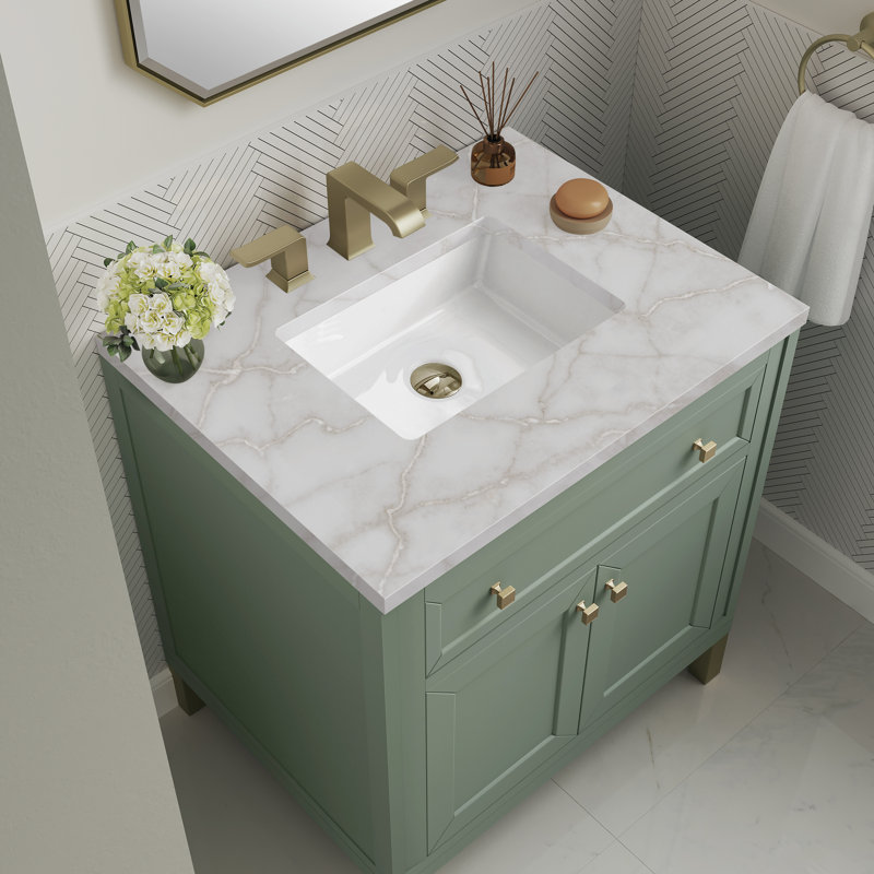 Meuble-lavabo simple l 30 po Chicago, Céladon fumé, Argent victorien, 8 po
