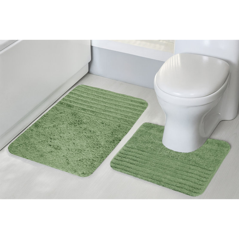 Chenille Soft High Density Anti Slip Linear Bath Mat Set, Green