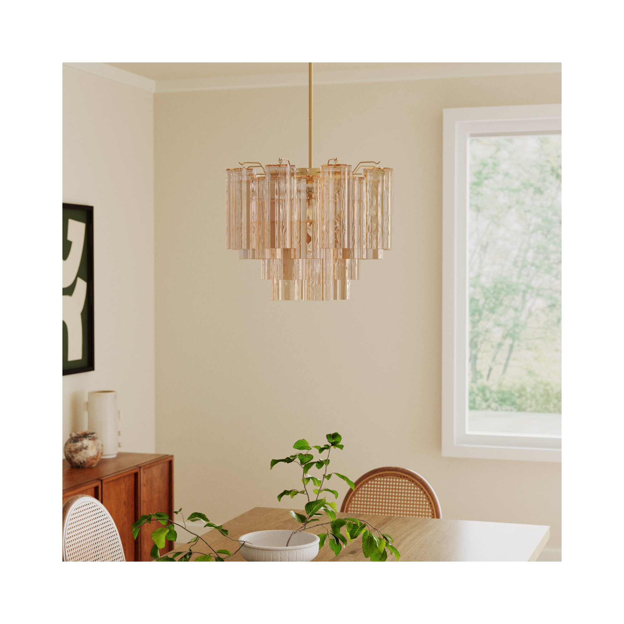 Arras Dimmable Tiered Chandelier, Aged Brass, 13.75" H x 17.75" W x 17.75" D, Yellow