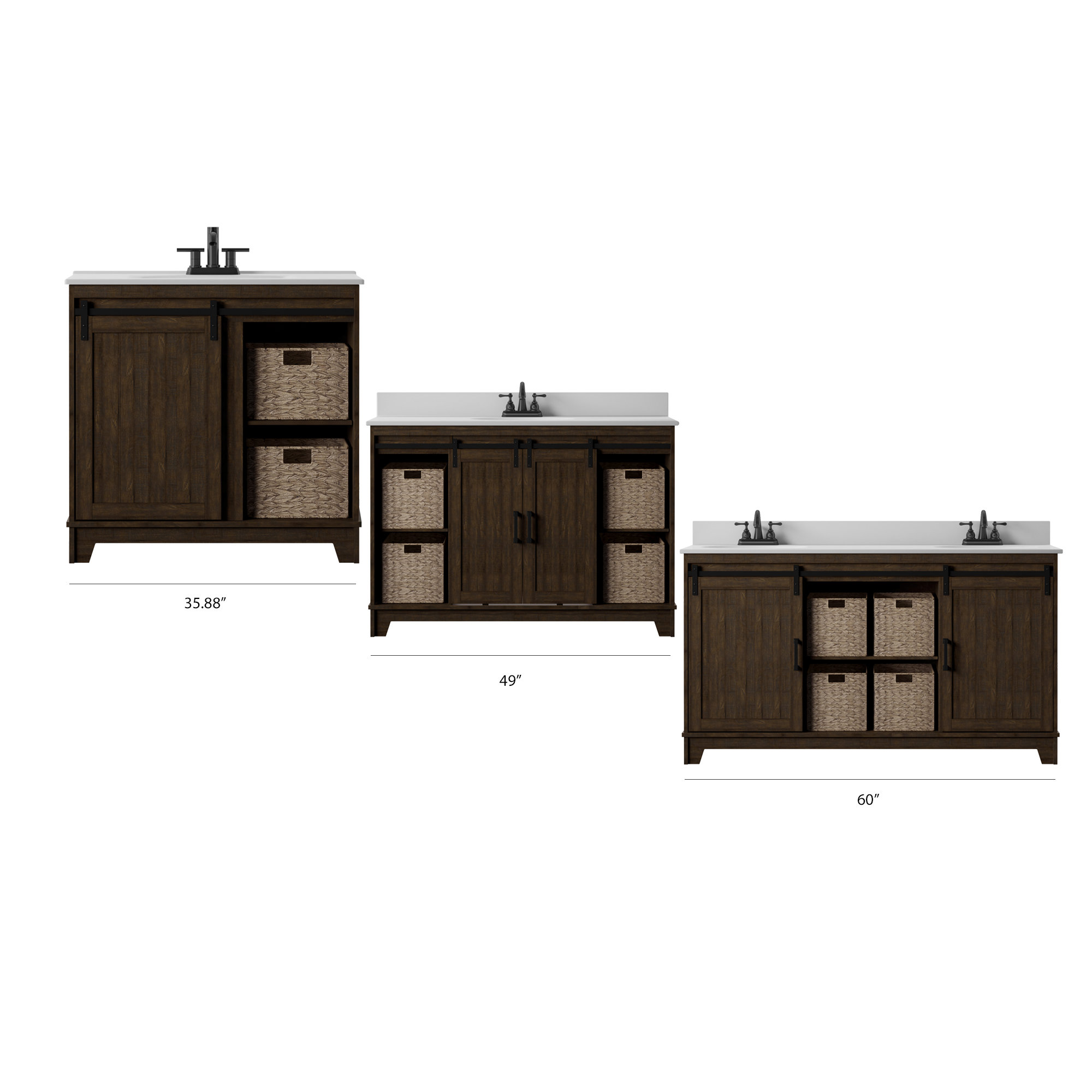 Sand & Stable Braylen Sliding Barn Door 48" Single Bathroom Vanity Set