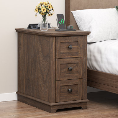 3 Drawers End Tables with Storage and Built-in Outlets for Living Room