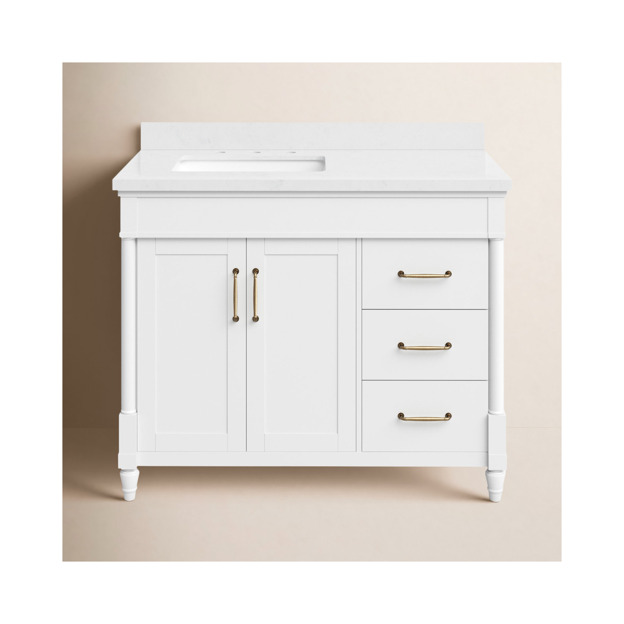 Burdick 42 In Single Off Centered Sink Bathroom Vanity In Pure White, Pure White