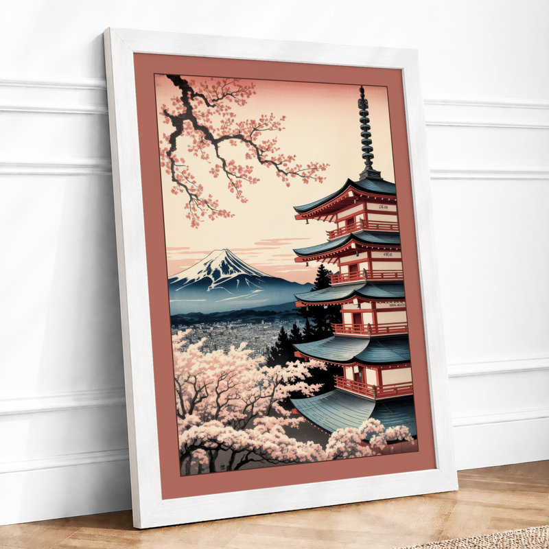 Pagoda at Dawn Japandi - Framed Print, A4 - 29.7 x 21.0 cm, White