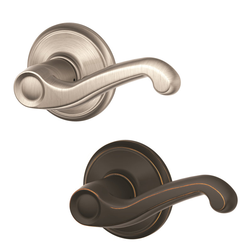 Flair Lever Hall and Closet Lock, Right, Aged Bronze By Satin Nickel
