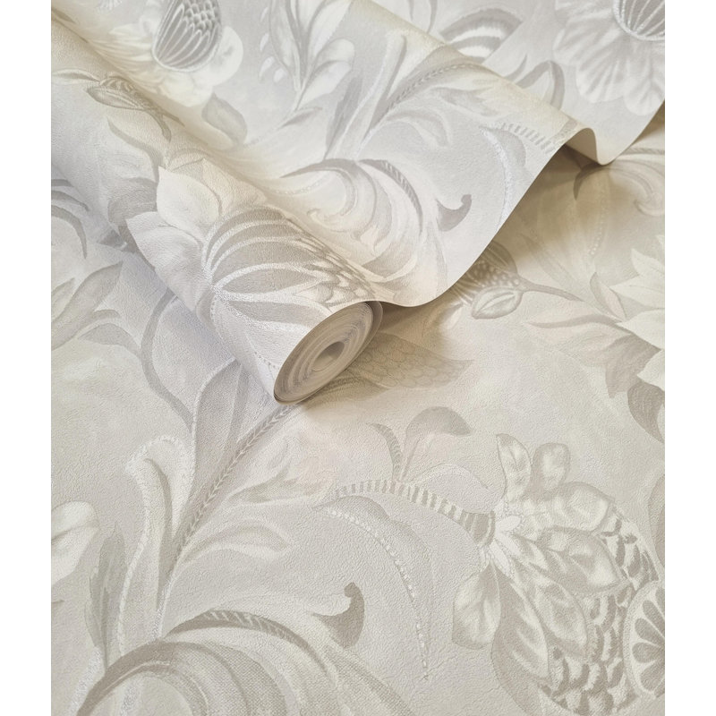 Rouleau de papier peint floral L 33 pi x l 21 po Shontoria, Gris