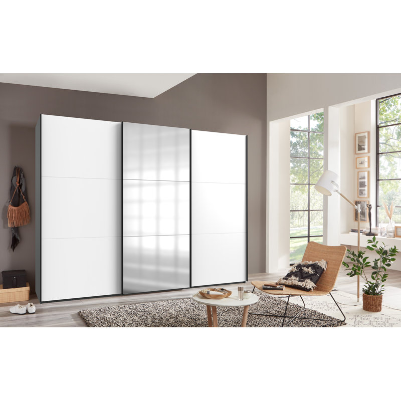 Guardino 3 Door Wardrobe, 236cm H x 300cm W x 65cm D, White/Graphite