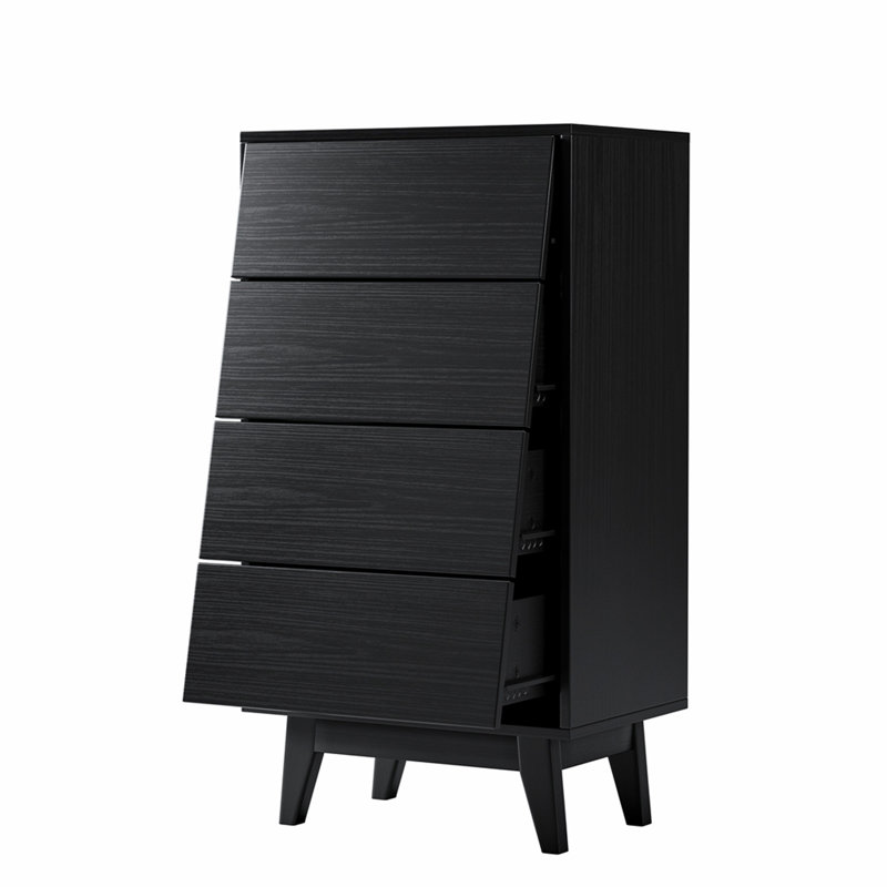 La commode double à 4 tiroirs présente un style rétro et un design biseauté, Black