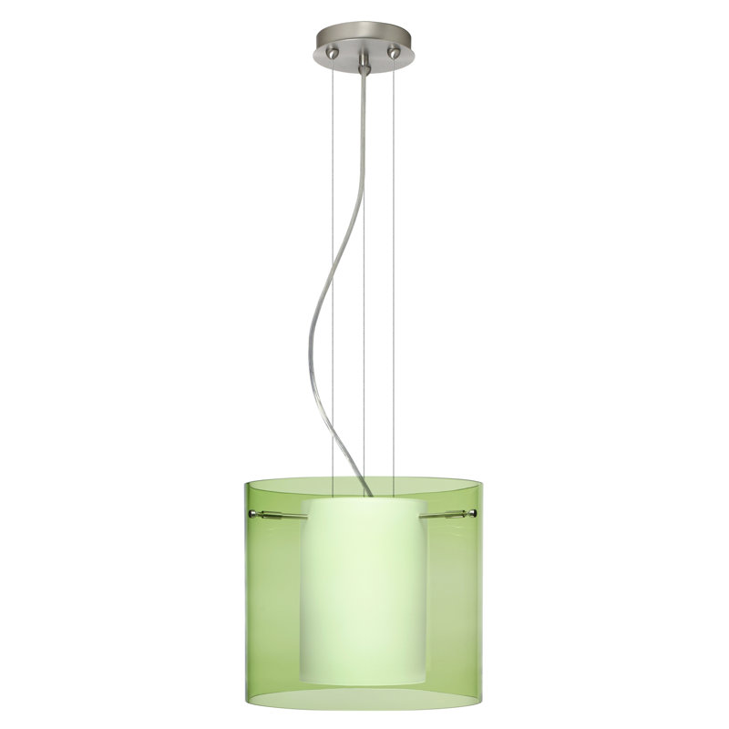 Luminaire suspendu tambour simple à 1 lumière Morena, H 10,63 po x l 11,75 po x P 11,75 po, Olive, Nickel satiné