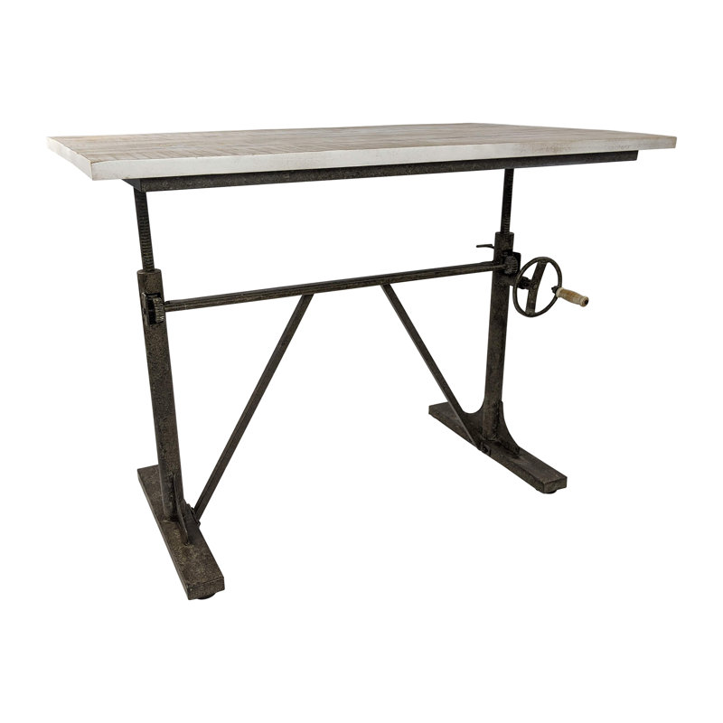Bureau d'écriture à manivelle réglable moderne noir l 48 po x P 30 po, Bois flottant naturel / fer vieilli