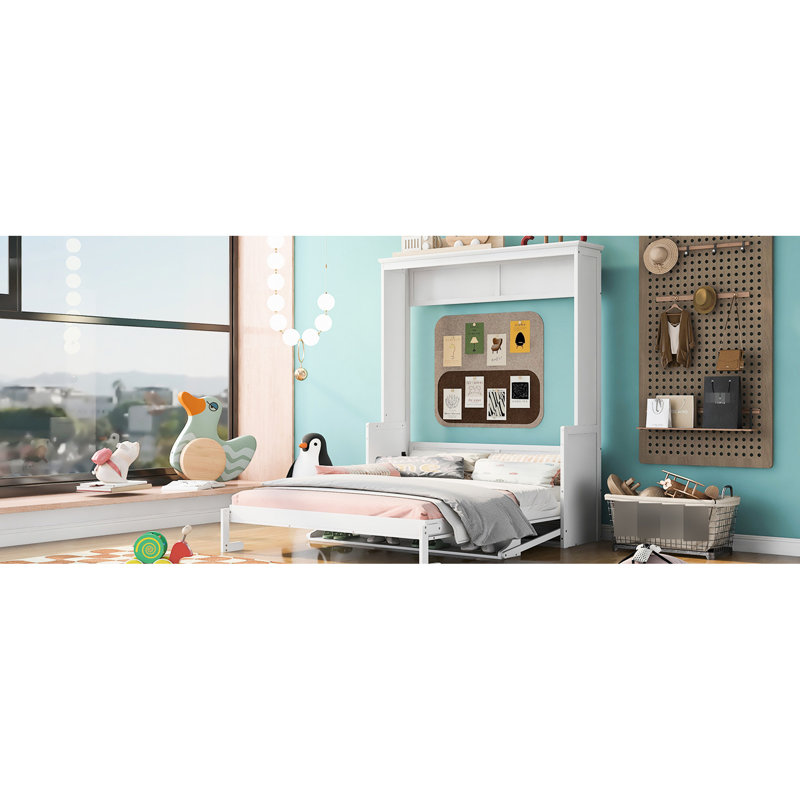 Grand lit avec tablettes pratiques, blanc