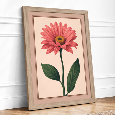 Single Pink Daisy Botanical - Framed Print