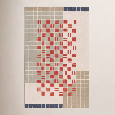 Elswick Gray Red Hand-Tufted Geometric Wool Rug