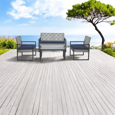 Modern 4-piece Patio Dining Set, Durable Wood And Wicker, For Cozy Outdoor Spaces