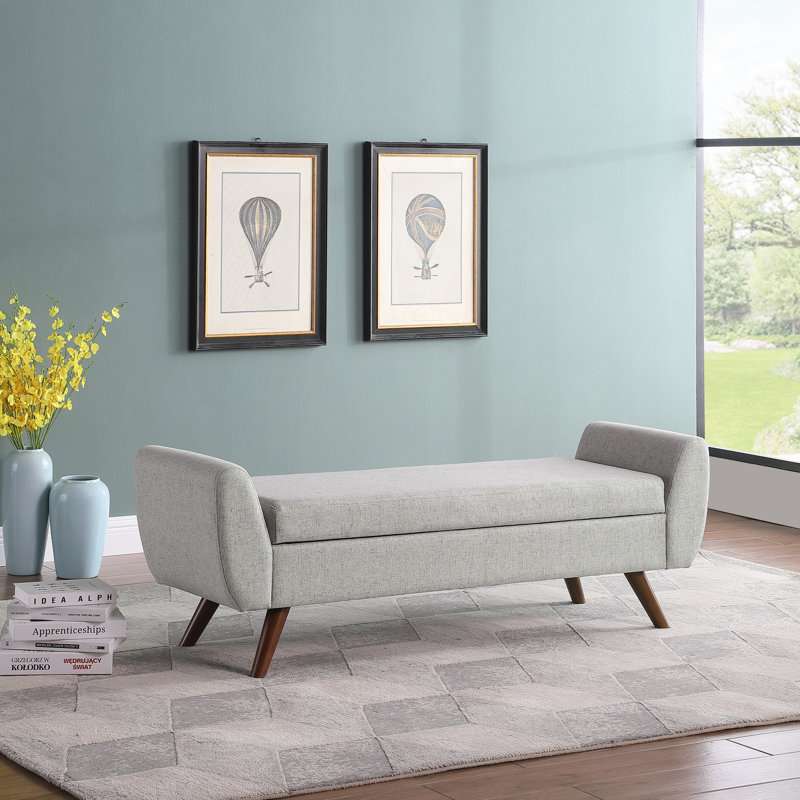 Banc de rangement rembourré Amsi, Gris clair