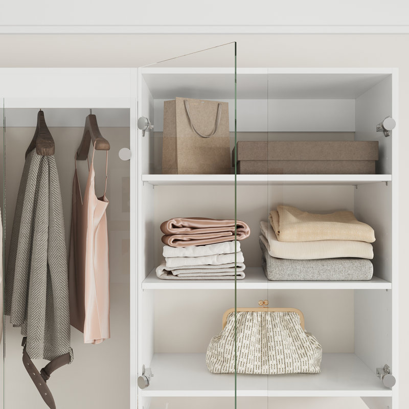 Paire de portes de placard en verre trempé transparent sans cadre pour unités de placard modulaires, Sans cadre-2