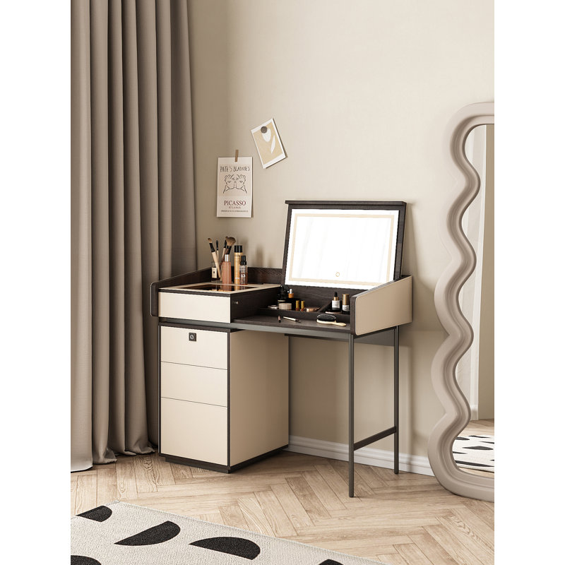 Meuble-lavabo moderne avec verrou et douille cachée Modern | Miroir éclairé à DEL | Tiroirs spacieux pour ranger les cosmétiques et les bijoux