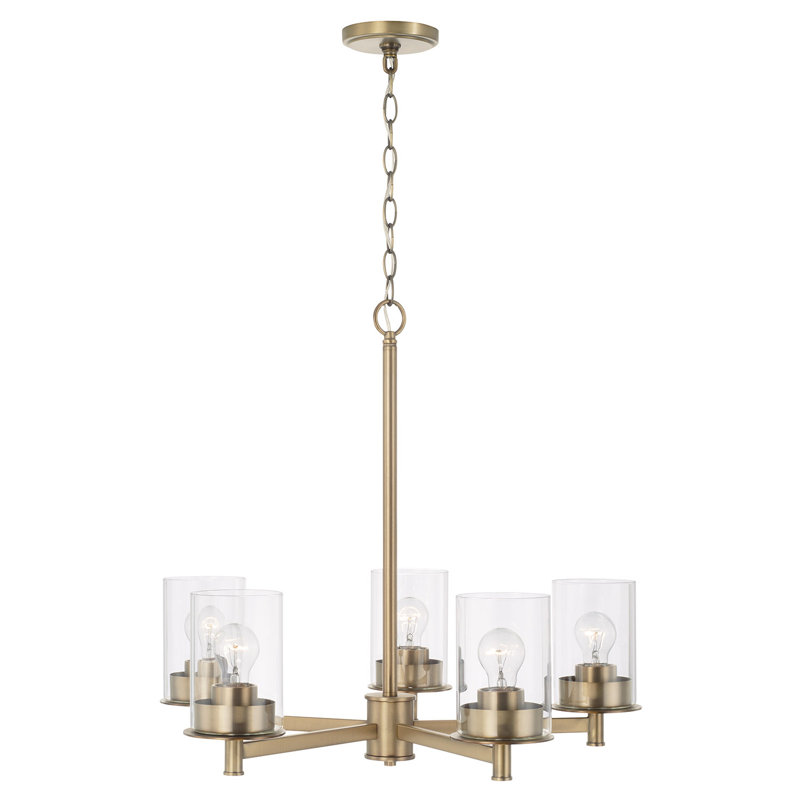 Mason 5 - Light Dimmable Modern Linear Chandelier, Aged Brass