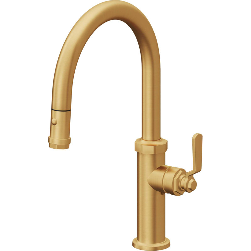 Pull-Down Kitchen Faucet With Button Sprayer - Low Arc Spout, Lifetime Satin Gold