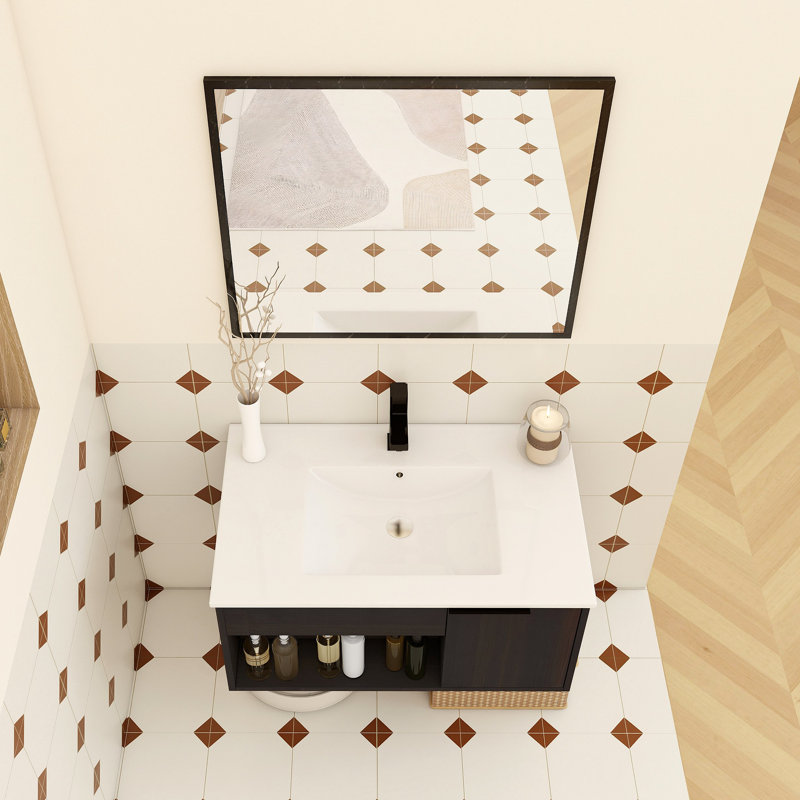 Meuble-lavabo mural flottant avec lavabo en céramique, 30" W