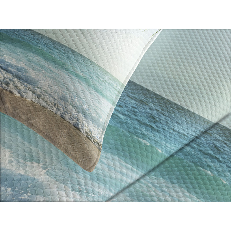 Ambesonne Ocean Bedspread Palms Tropical Island, Queen Bedspread + 2 Standard Shams