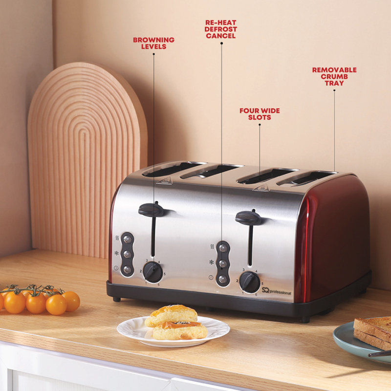 Sq Professional Gems 4 Slice Toaster, Red