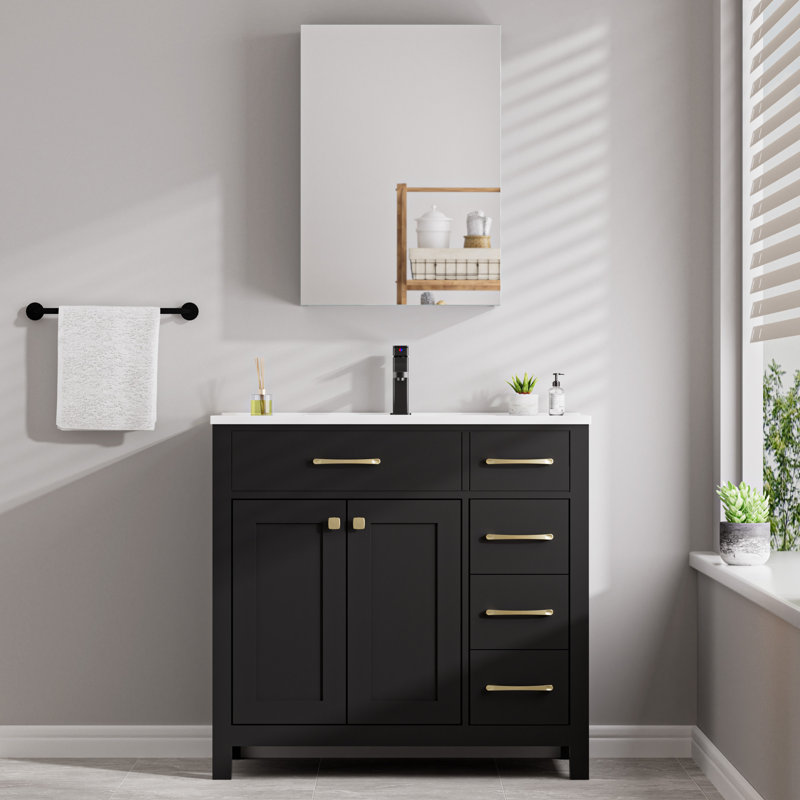 Meuble-lavabo de salle de bain autoportant 36 po avec comptoir de lavabo 36 po, miroir de rangement mural pour armoire à pharmacie 20 po, robinet et bonde