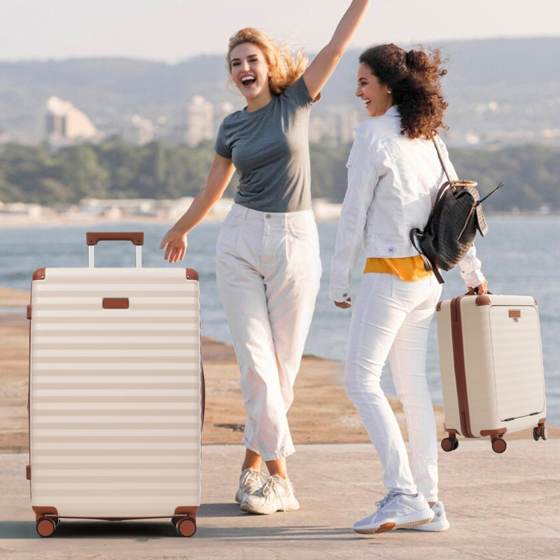Ensemble de bagage 5 pièces avec ouverture frontale, valise de transport extensible rigide avec roulettes pivotantes, sac de rangement pour porte-gobelet USB et porte-gobelet TSA Lock