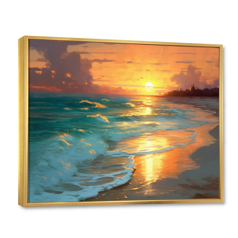 Sable et bleu mer des Caraïbes, Cadre flottant doré, H 16 po x l 32 po x P 1 po