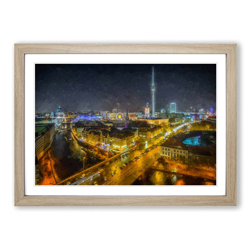 Berlin Germany Skyline in Abstract - Picture Frame Painting Print, Oak Framed, 27cm H x 36cm W x 2cm D