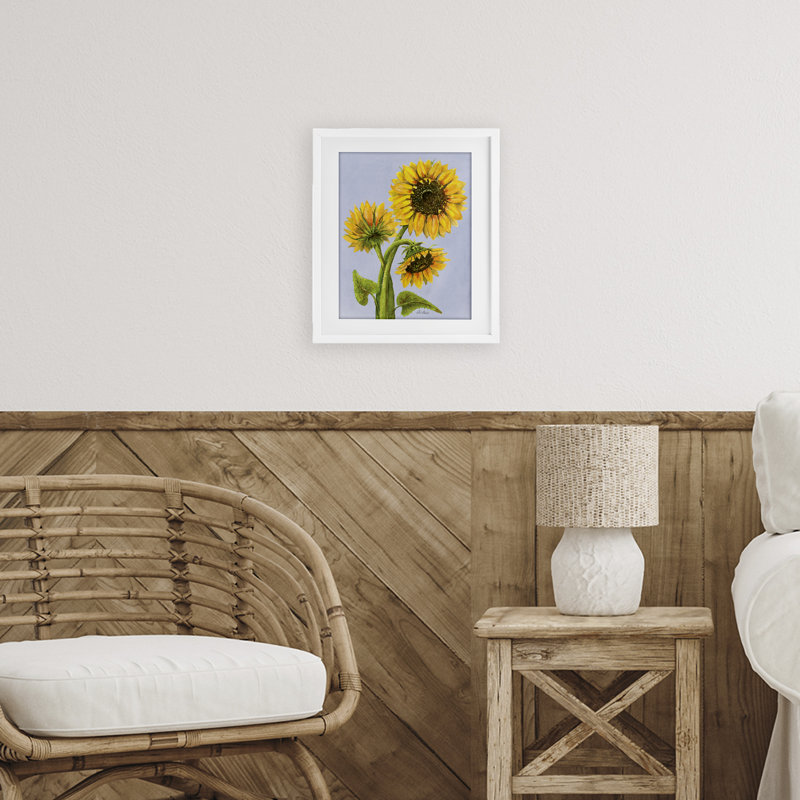 «Sunflower Trio Against Blue», reproduction encadrée sous verre, conception de Patti Bishop, H 16 po x l 13 po