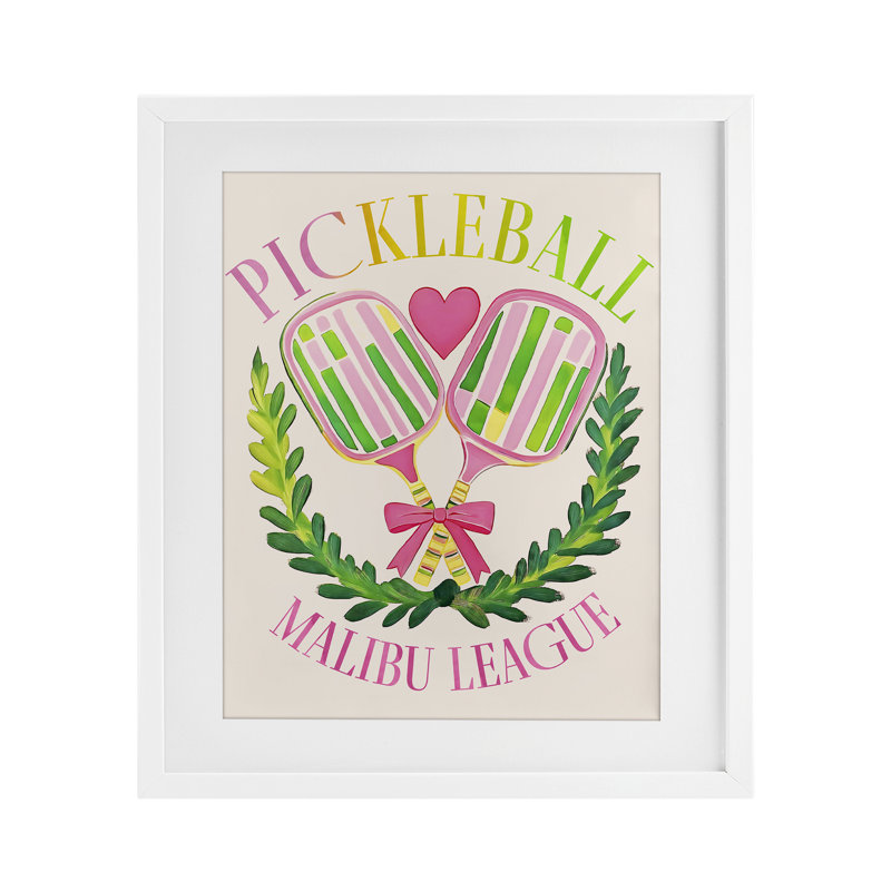 Pickleball Malibu League, reproduction encadrée sous verre, design par Jess Stempel, H 21 po x l 17 po, Cadre blanc côtier