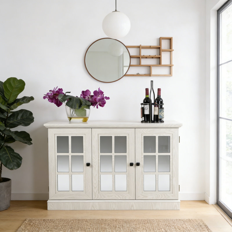 3-mirrored Acrylic Door 45'' Wide Storage Sideboard - Mdf & Decorative Laminate Cabinet With Adjustable Shelves For Living, Dining And Kitchen Spaces