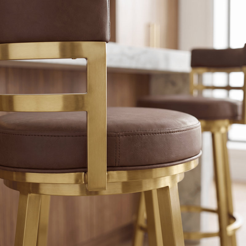 Tabouret de bar ou de comptoir pivotant Deherrera, Doré, Brun, Tabouret de comptoir (siège d'une hauteur de 26 p