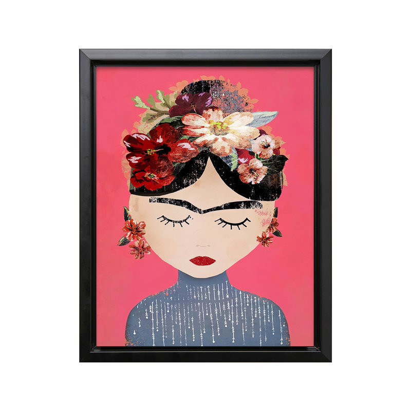 Frida Portrait No2, Cadre noir, Canevas, H 08 po x l 10 po