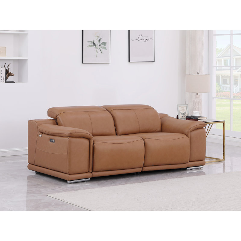 Divanitalia Top Grain Italian Leather Loveseat, Cognac