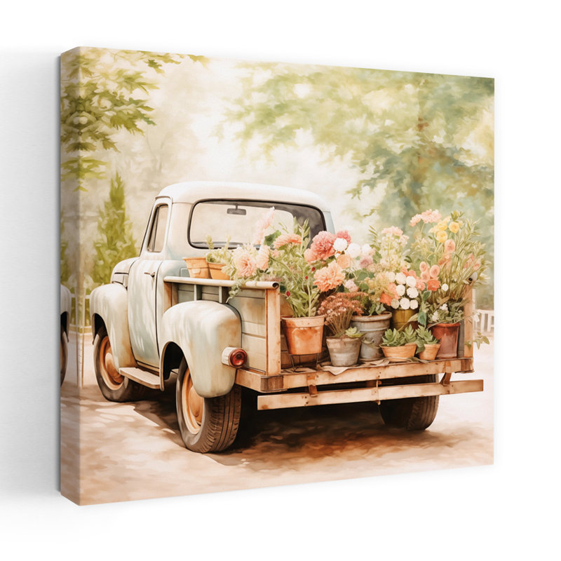 Art contemporain de camion à la serre avec camion contemporain, H 36 po x l 36 po