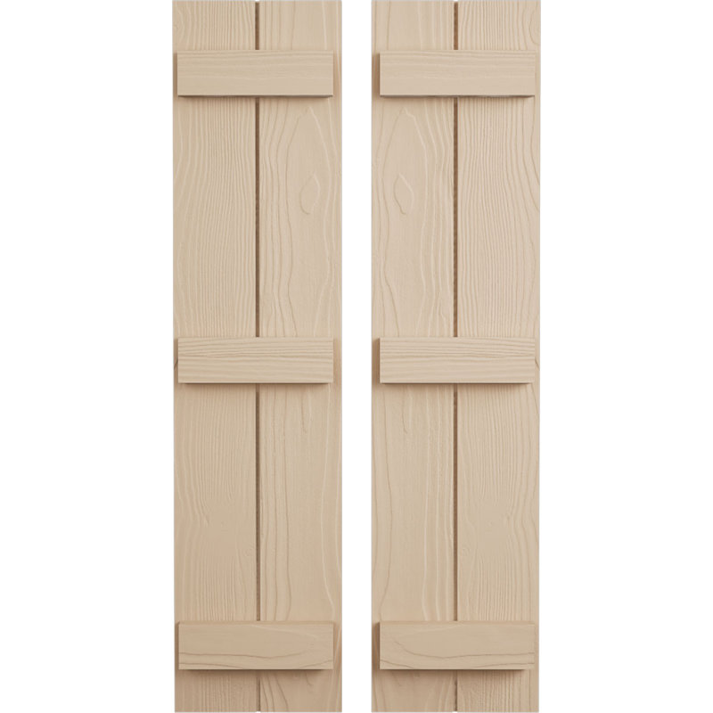 Volets rustiques à deux planches en simili-bois (par paire), H 80 po x l 11 po x P 1 po, Texture sablée / brun clair apprêté