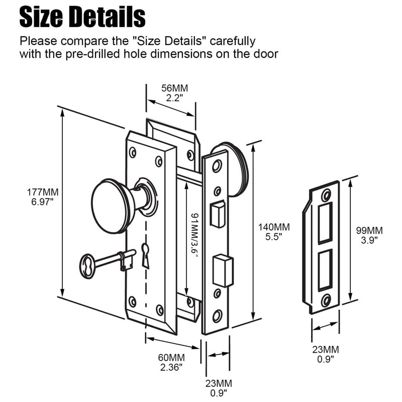 Upgraded Reversible Mortise Lock Set Antique Brass Crystal Glass Door Knobs with Lock Skeleton Key for Interior