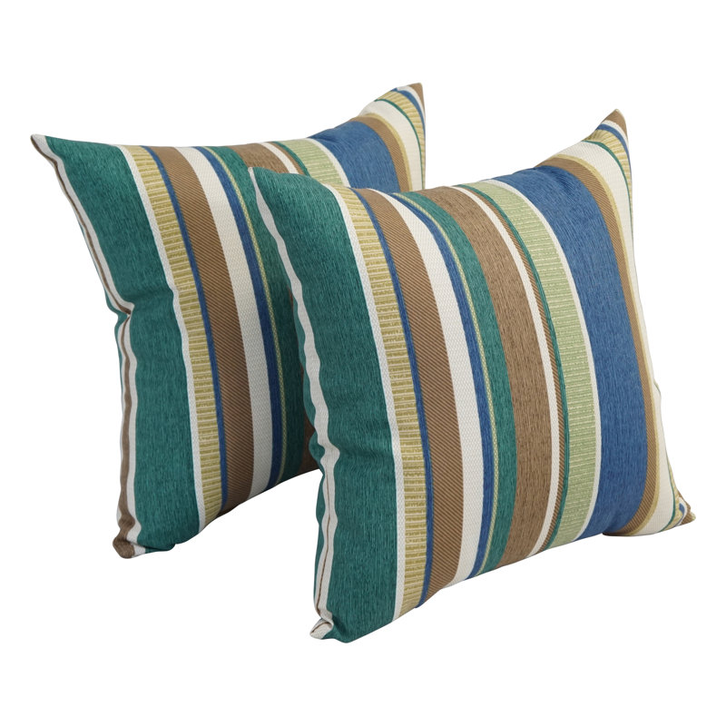 Outdoor Cushion Collection Indoor/Outdoor Striped Throw Pillow, Green/Blue