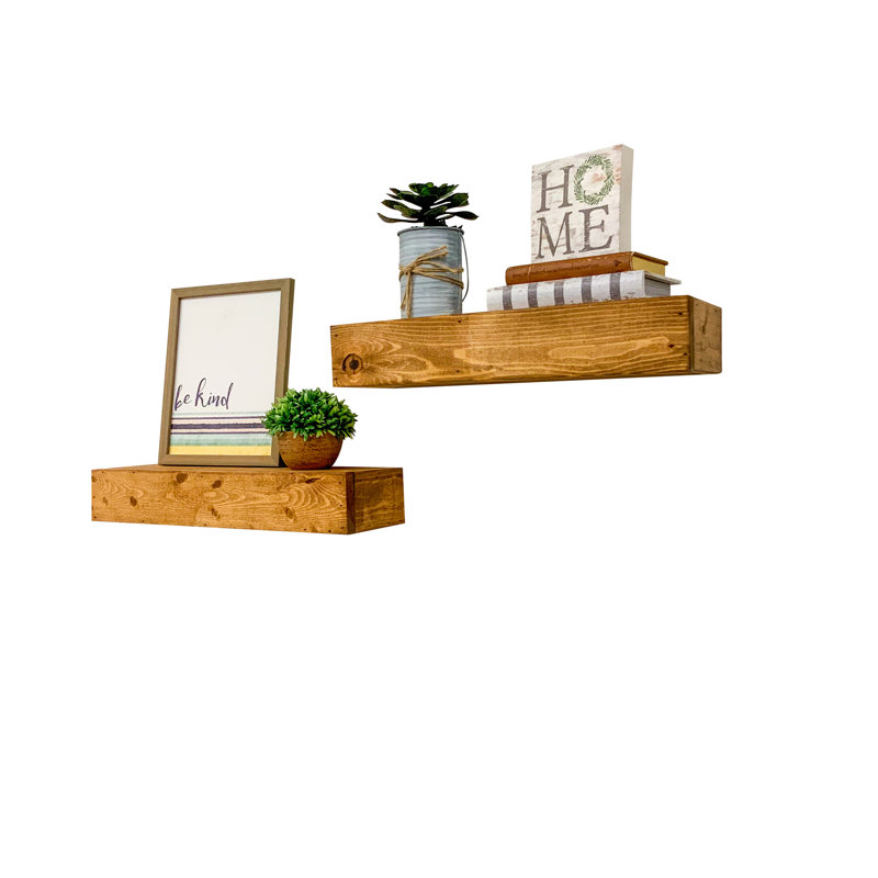 2 Piece Pine Floating Shelf, 3.75" H x 20" W x 6" D, Light Brown