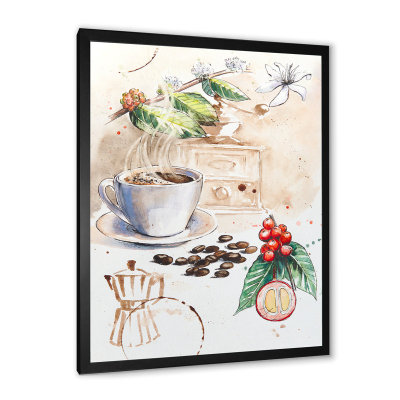 «Coffee in Hot Cup Coffee Redolent Set», reproduction de photo sur toile, H 20 po x l 12 po x P 1 po, Cadre photo noir