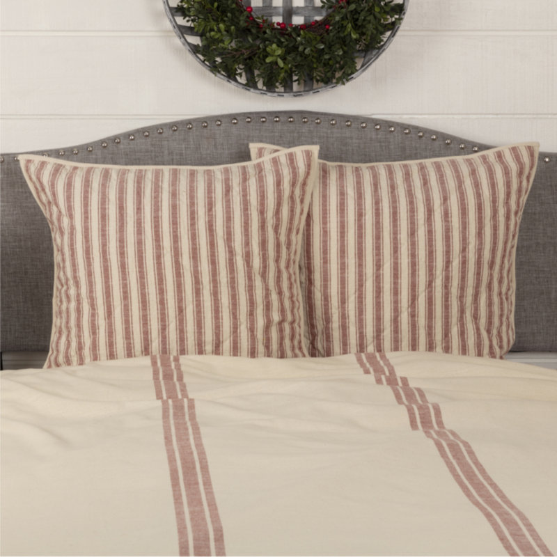 Market Place Red Quilted Euro Sham, Red Striped
