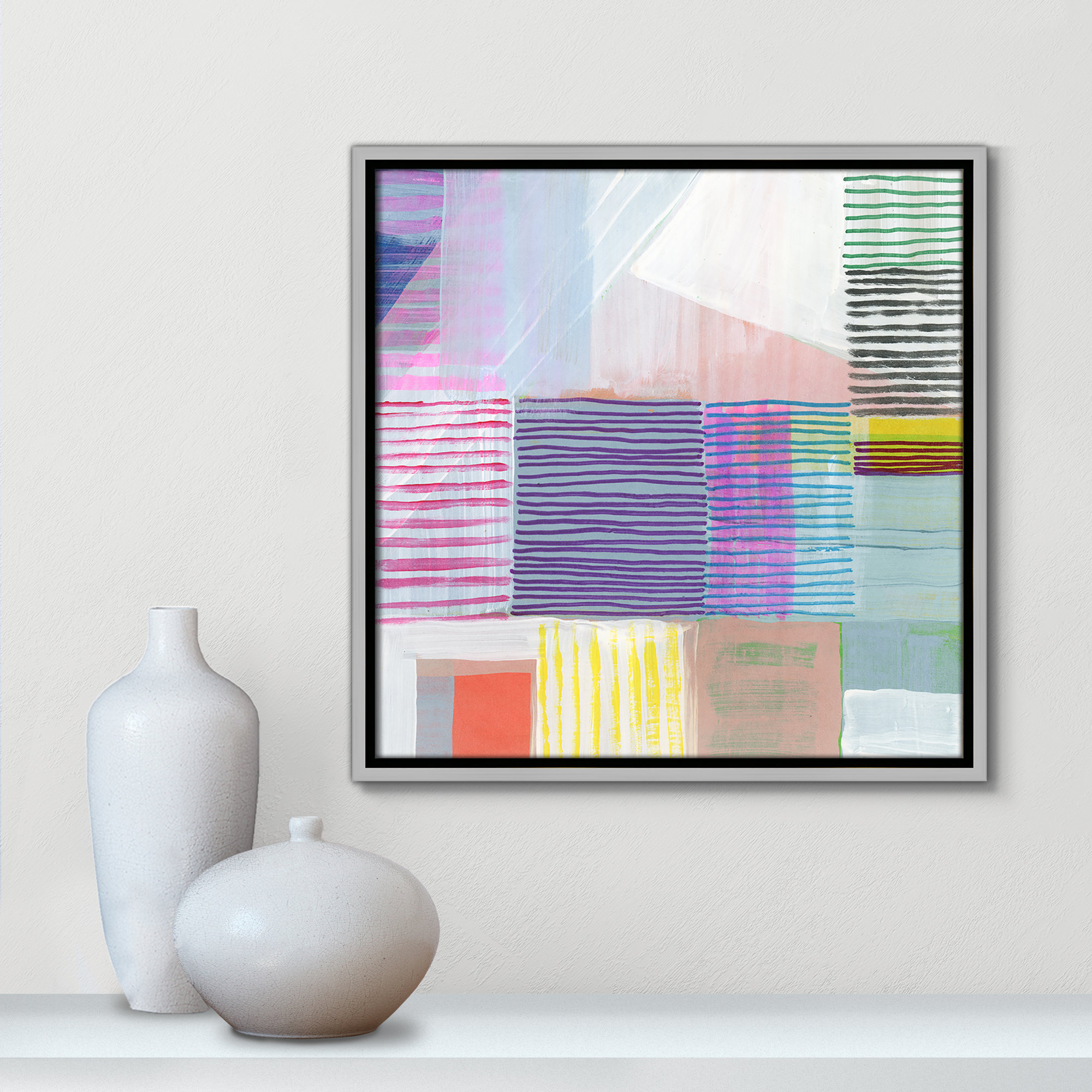 Bright Net I by Cartissi - Floater Frame Painting on Canvas, Espresso Framed, 17.5" H x 17.5" W x 2" D