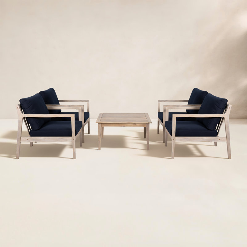 Amina Solid Acacia Wood 4-Person Conversation Set