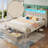 Bed Frame with RGB LED Lights, Upholstered Bed with Drawers and Charging Station-441618832-441618925