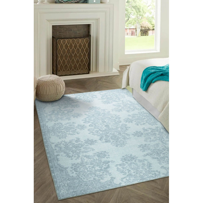 Tapis décoratif tissé bleu glacier, Rectangle 7 pi 7 po x 10 pi 10 po