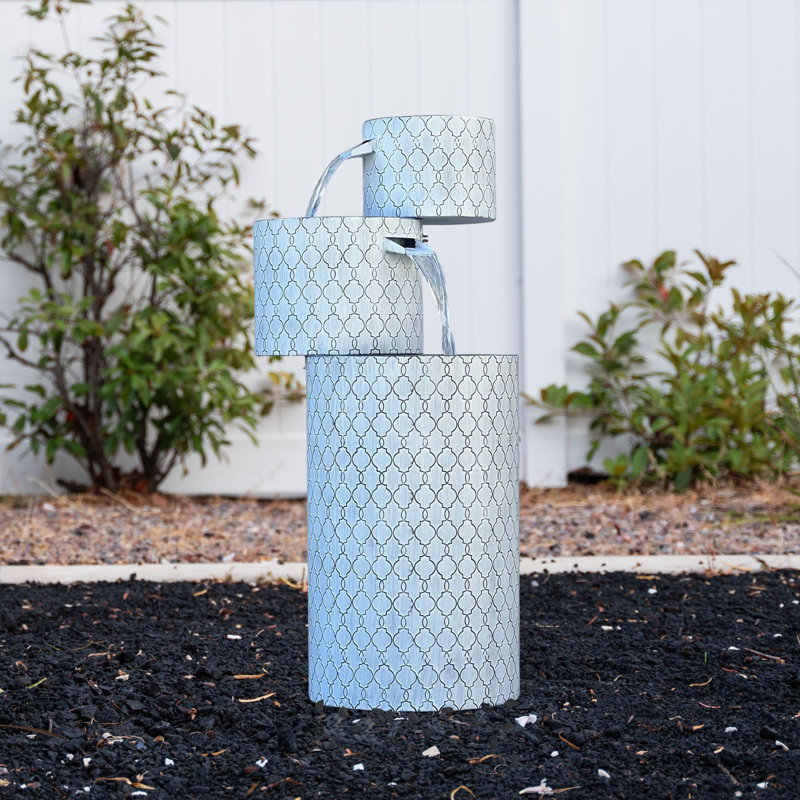 XBrand 33.5" H Zinc Metal Boxes Fountain with Planter – Modern Indoor & Outdoor Water Feature