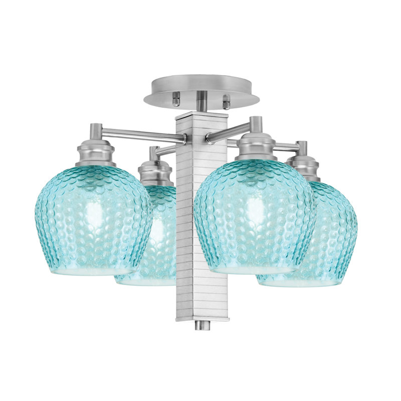 Edge 4 lumières semi-encastrées avec verre texturé 6 po Edge, Turquoise, Nickel brossé