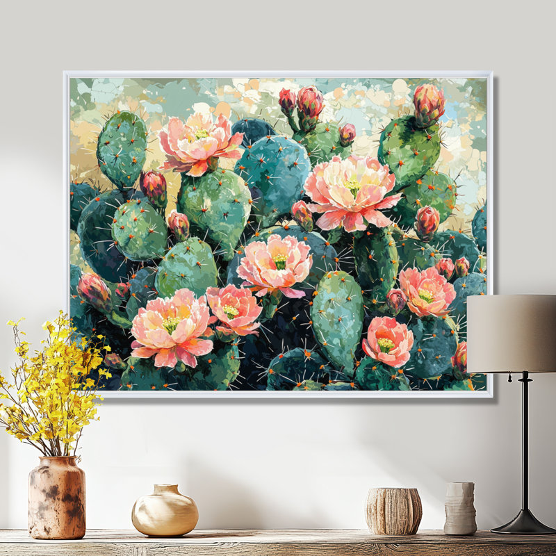 Décoration murale Cactus Garden In Bloom III - cactus, H 30 po x l 40 po, Cadre flottant, Blanc